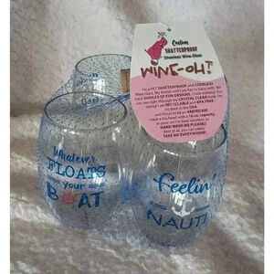 Wine-Oh- Salty Life-16-Ounce Plastic Stemless Wine Glasses, Set of 4- New